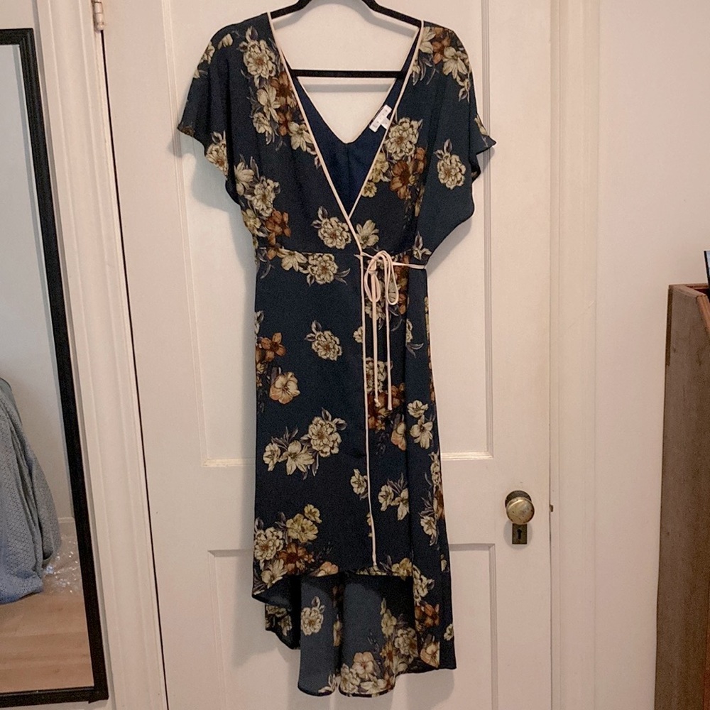 Leith Green Floral Wrap Dress Size S